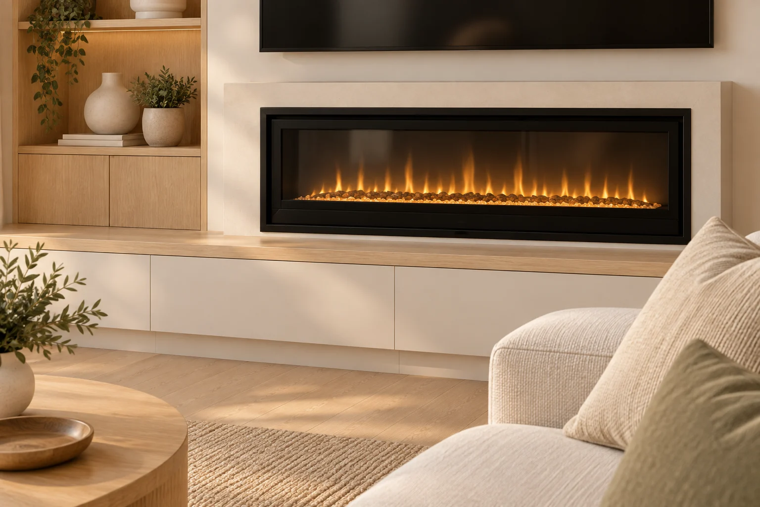 Electric fireplace & soft finishes