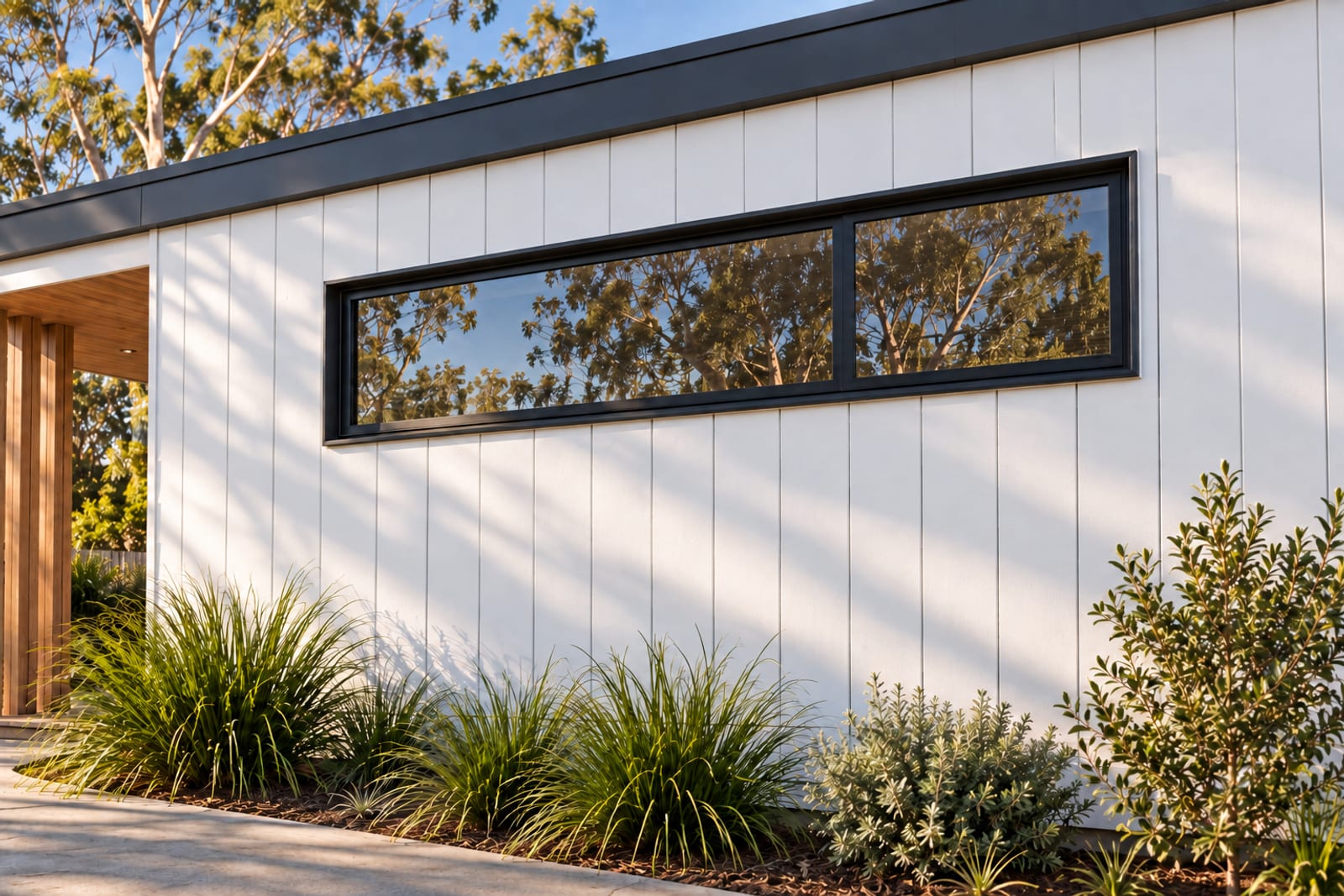A highlight window under the eave — Vertical board