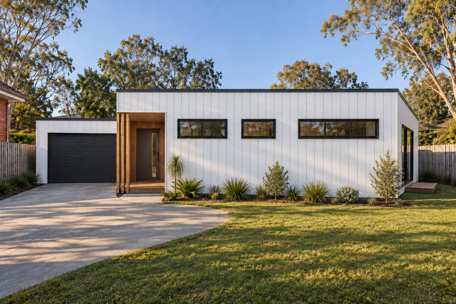 Front elevation from the court — Vertical board