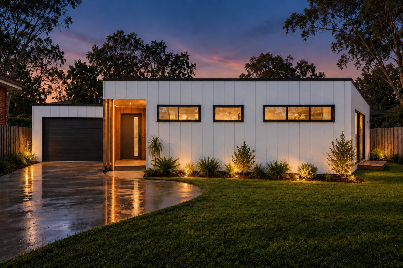 Front at dusk — Vertical board