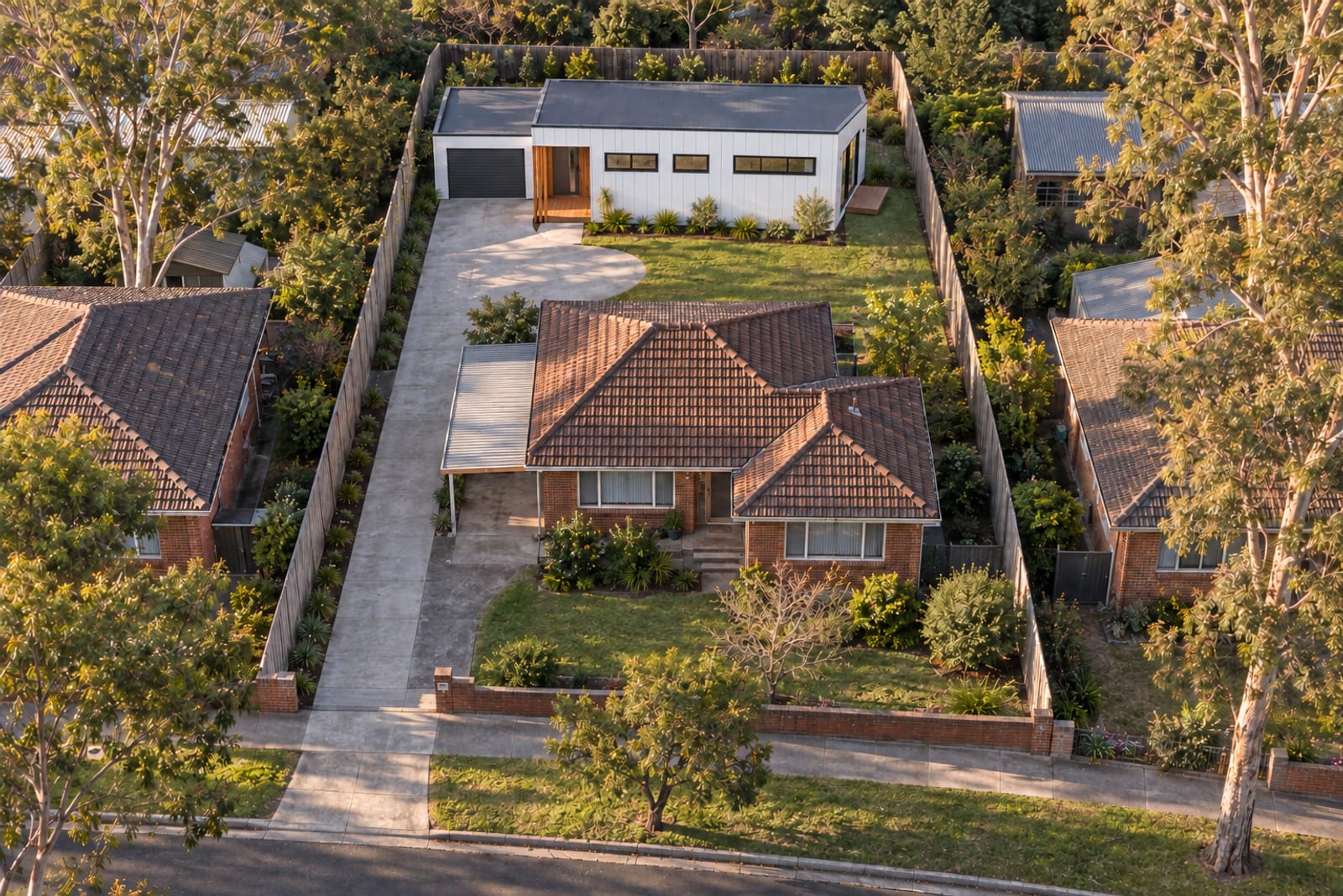 Behind the front house, aerial — Vertical board