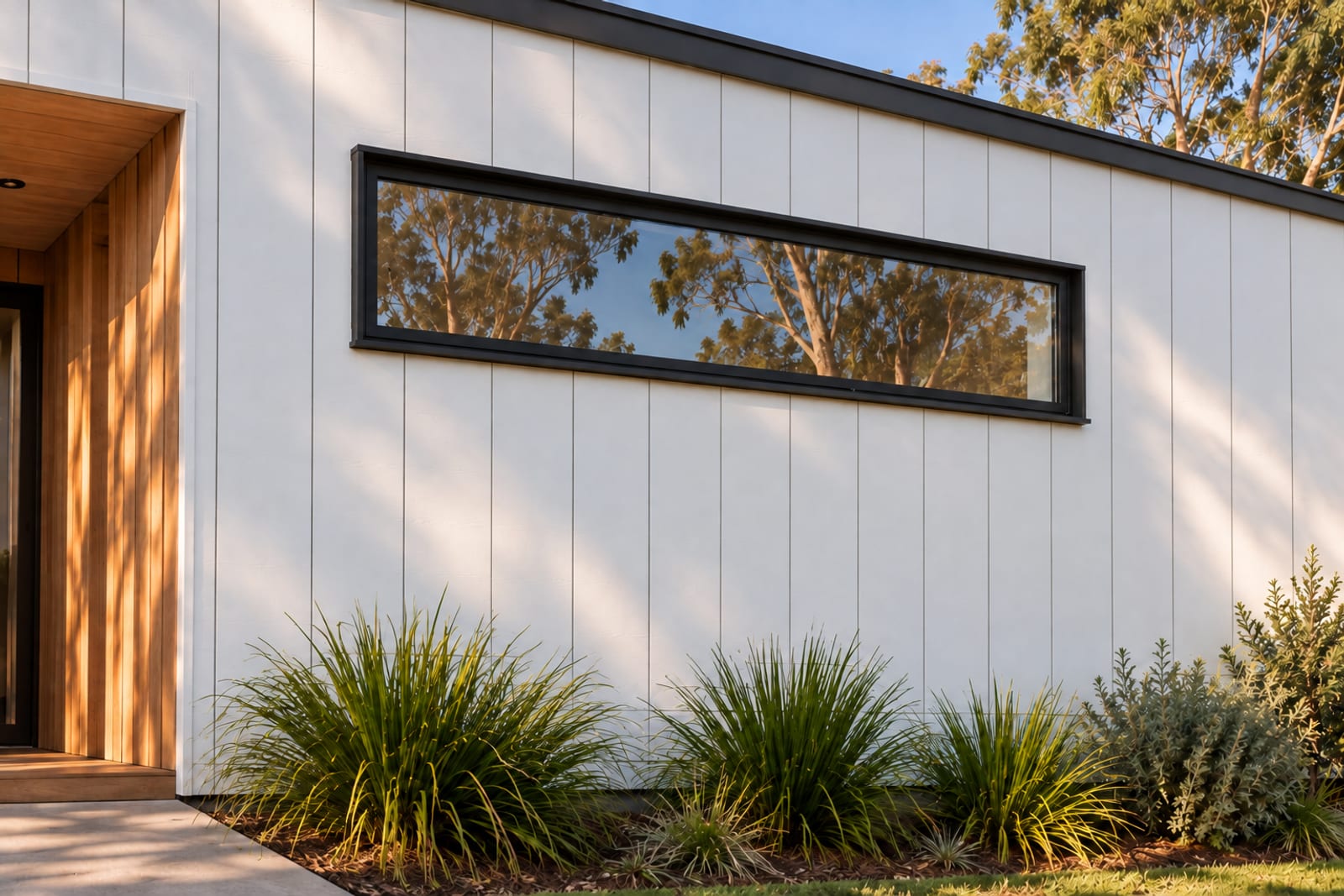 A highlight window under the eave — Vertical board