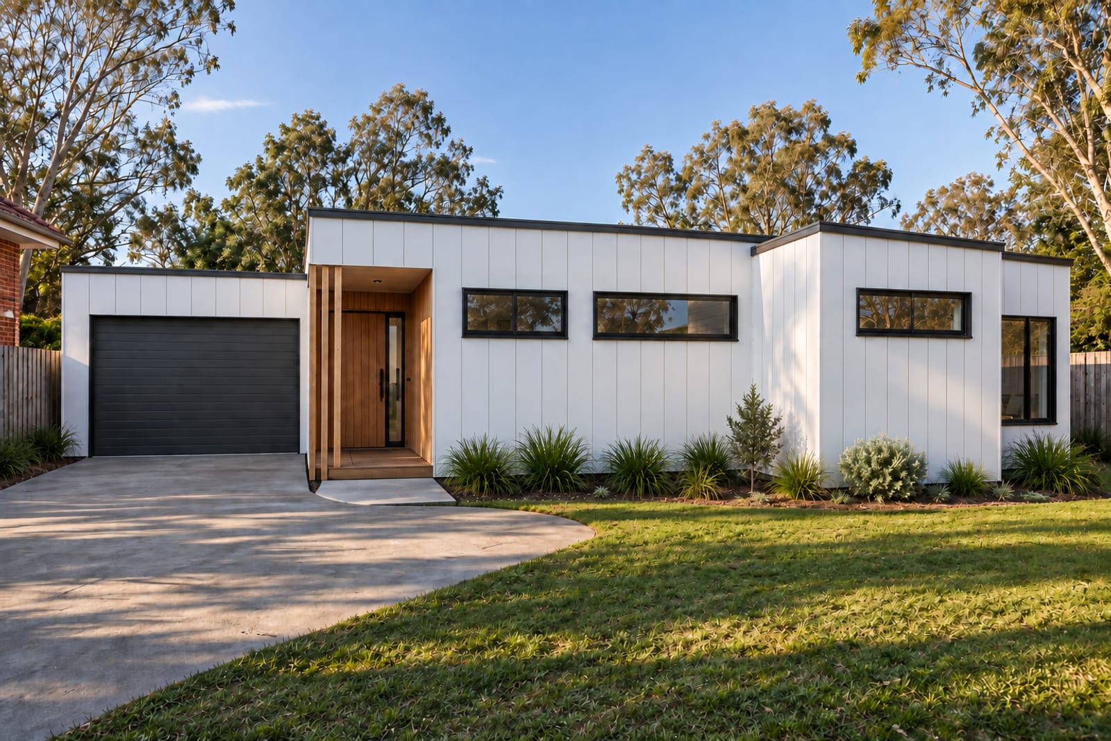 Front elevation from the court — Vertical board