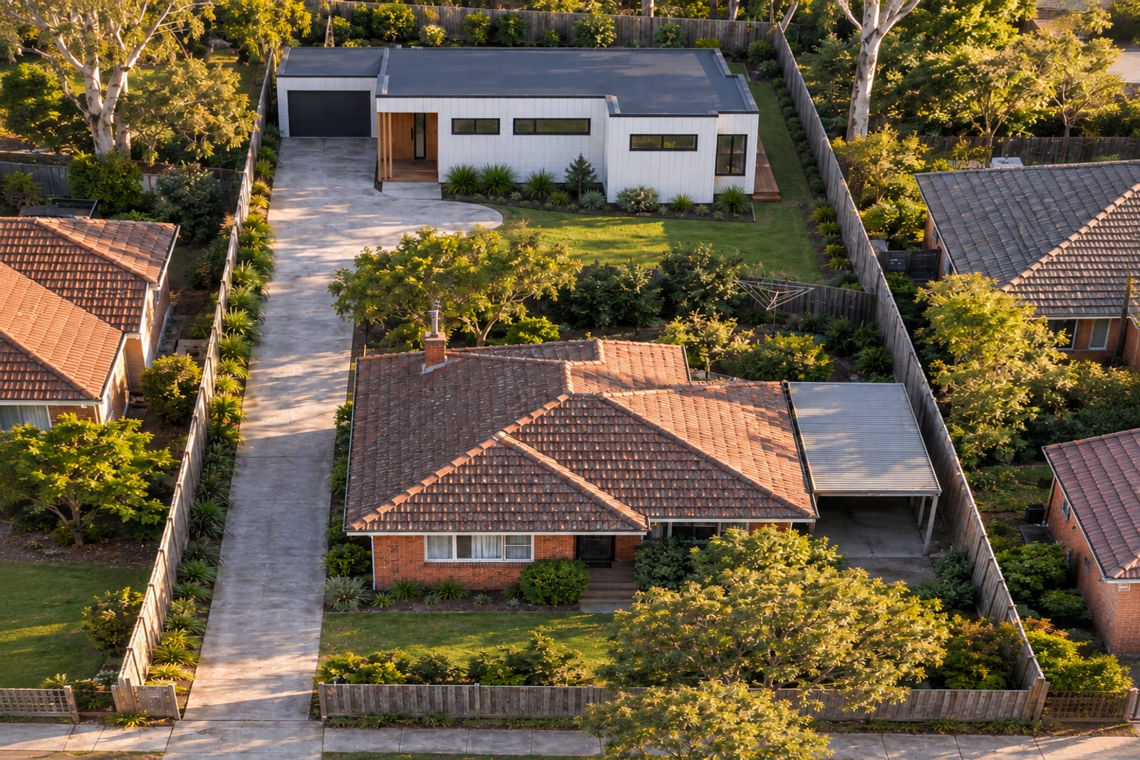 Behind the front house, aerial — Vertical board