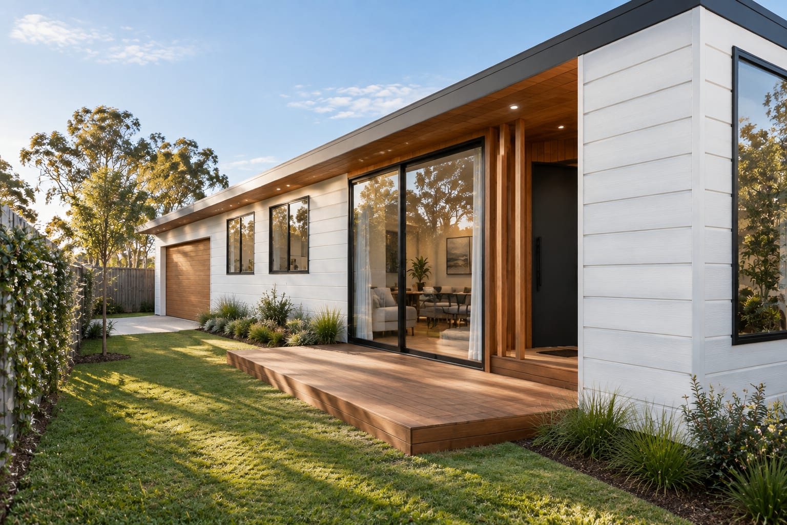 The garden, from its far corner. — Horizontal boards