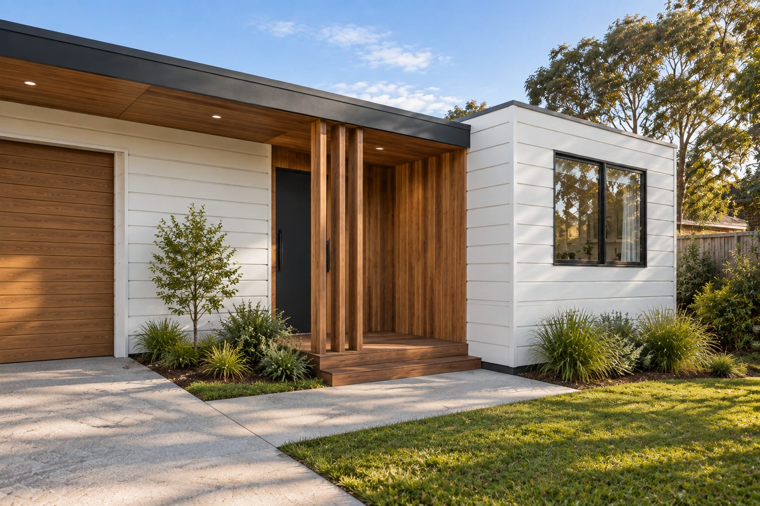 Into the porch from the side. — Horizontal boards