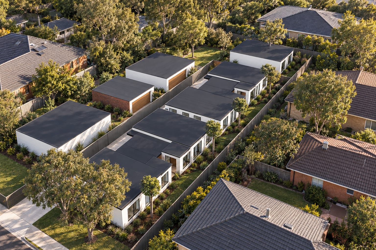 Four homes on one lot. — Horizontal boards