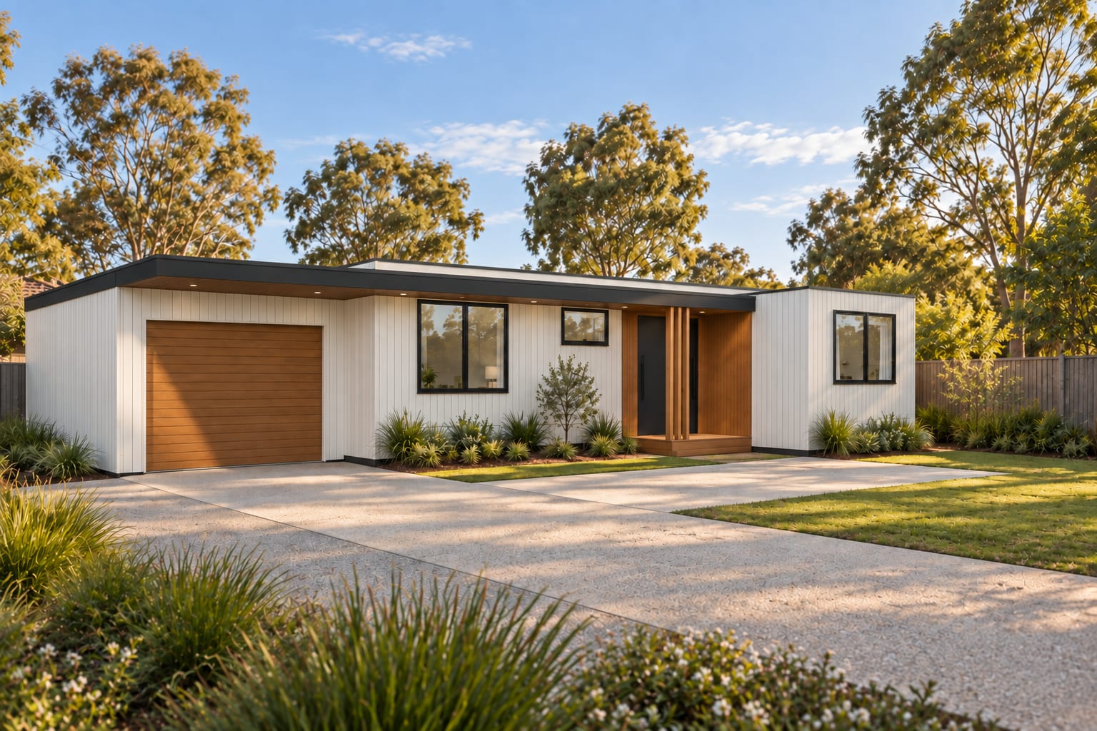 Arriving up the driveway. — Vertical boards