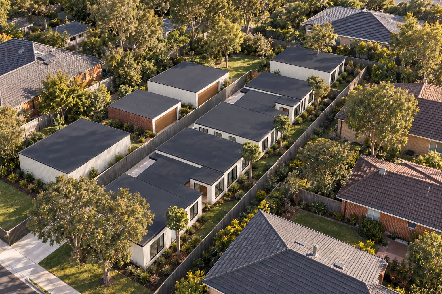 Four homes on one lot. — Vertical boards