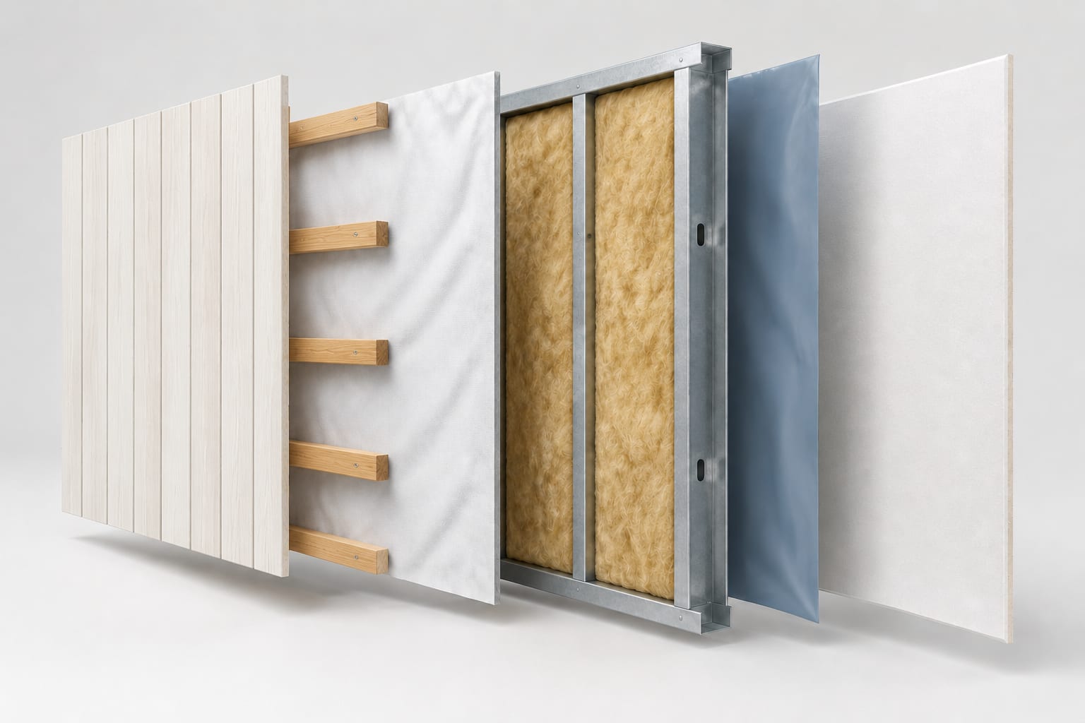 The wall build-up. — Vertical boards